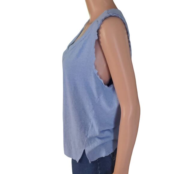 Cyrus Size L Linen / Cotton Blend Eyelet Trim Split Hem Tank Top Blue - Picture 3 of 8
